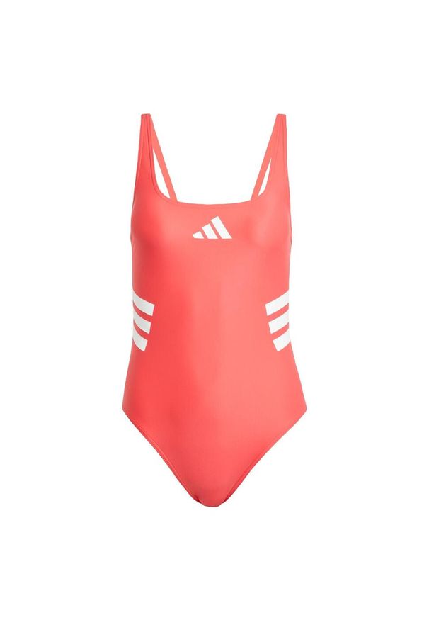 Adidas - Strój do pływania 3-Stripes U-back. Kolor: czerwony, różowy, wielokolorowy. Materiał: materiał