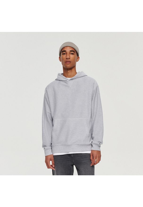 House - Luźna bluza z kapturem i strukturą szara - Szary. Typ kołnierza: kaptur. Kolor: szary