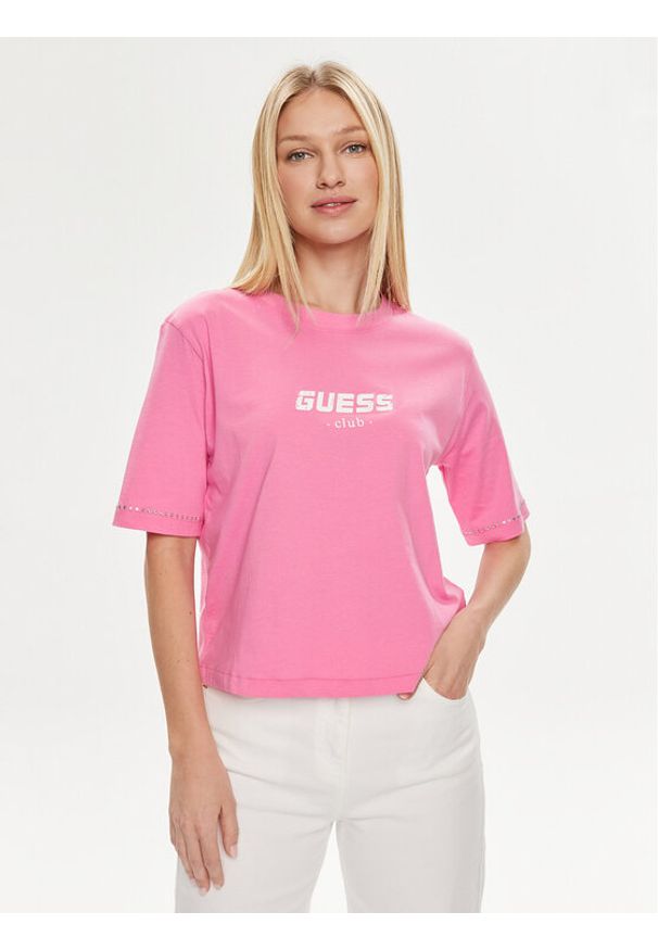 Guess T-Shirt Natalia V4GI11 JA914 Różowy Boxy Fit. Kolor: różowy. Materiał: bawełna