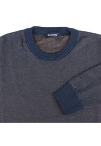 Sweter dla Mężczyzny - Lasota - U-Neck, Melanżowy Splot. Kolor: niebieski. Materiał: akryl, bawełna. Wzór: melanż, ze splotem. Sezon: zima, jesień