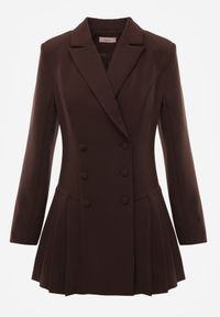 Born2be - Brązowa Sukienka o Kroju Marynarki VICES z Poduszkami w Ramionach Serlina. Okazja: na co dzień. Kolor: brązowy. Styl: casual, elegancki, klasyczny #5