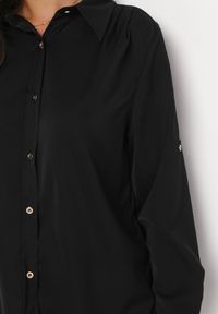Born2be - Czarna Gładka Koszula z Wiskozy na Guziki Calvi. Kolor: czarny. Materiał: wiskoza. Wzór: gładki #2