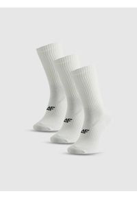 4f - 4F Skarpetki długie (3-pack) męskie - białe 39-42. Kolor: biały. Wzór: prążki #1