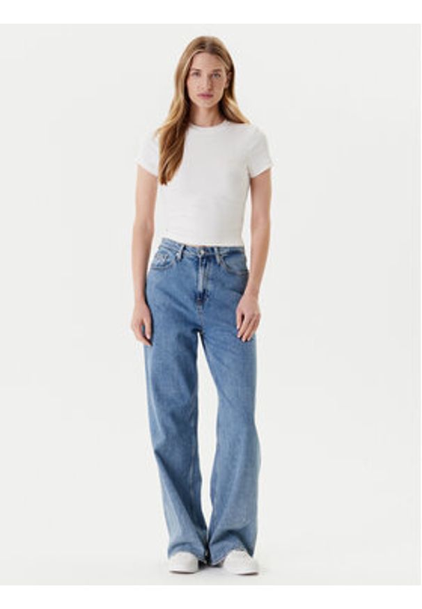 Tommy Jeans T-Shirt Script DW0DW20910 Écru Slim Fit. Materiał: bawełna