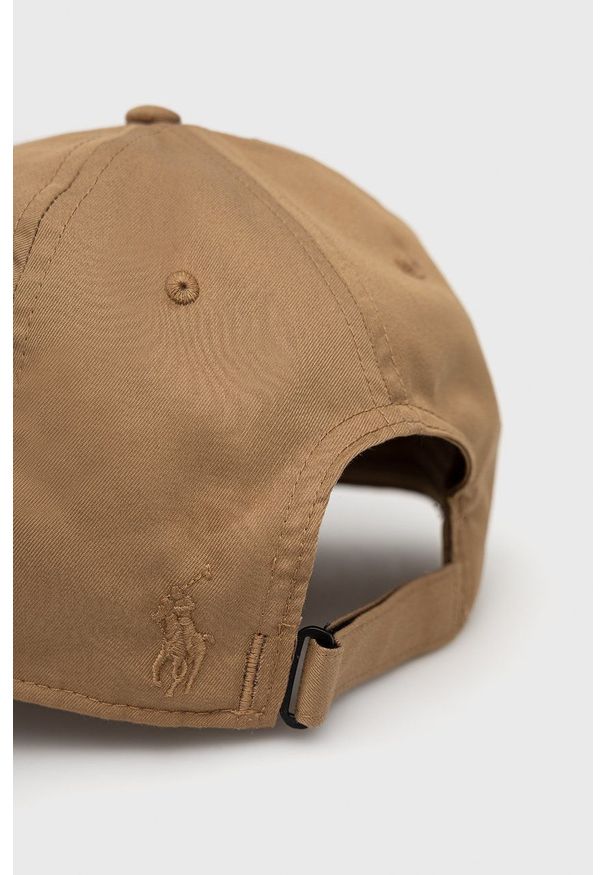 Polo Ralph Lauren czapka kolor brązowy gładka. Kolor: brązowy. Materiał: poliester. Wzór: gładki
