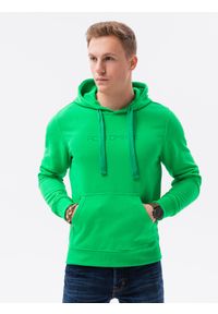 Ombre Clothing - Bluza męska w mocnych kolorach - zielona V2 B1351 - XXL. Typ kołnierza: kaptur. Kolor: zielony. Materiał: bawełna, poliester. Wzór: nadruk #7