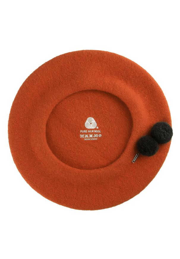 Wittchen - Damski beret wełniany z pomponami. Kolor: czerwony. Materiał: wełna. Wzór: aplikacja. Sezon: zima. Styl: klasyczny