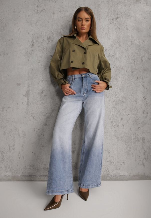 Renee - Niebieskie Jeansy Szerokie z Wytarciami High Waist Calale. Stan: podwyższony. Kolor: niebieski