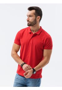 Ombre Clothing - Koszulka męska polo z dzianiny pique - ciemnoczerwony V14 S1374 - XXL. Typ kołnierza: polo. Kolor: czerwony. Materiał: dzianina. Wzór: haft. Styl: klasyczny #1