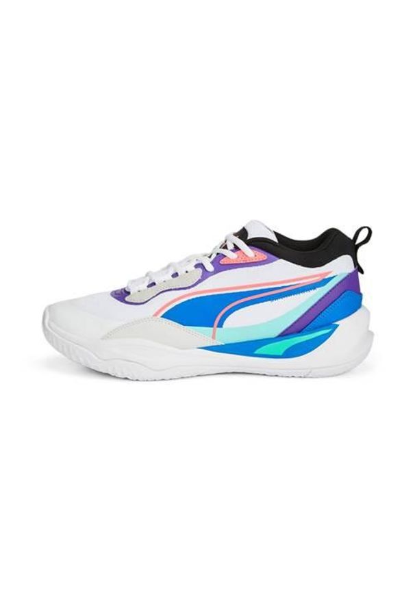 Buty koszykarskie męskie Puma Playmaker Pro. Zapięcie: sznurówki. Kolor: biały, wielokolorowy. Materiał: materiał, syntetyk, tkanina. Szerokość cholewki: normalna