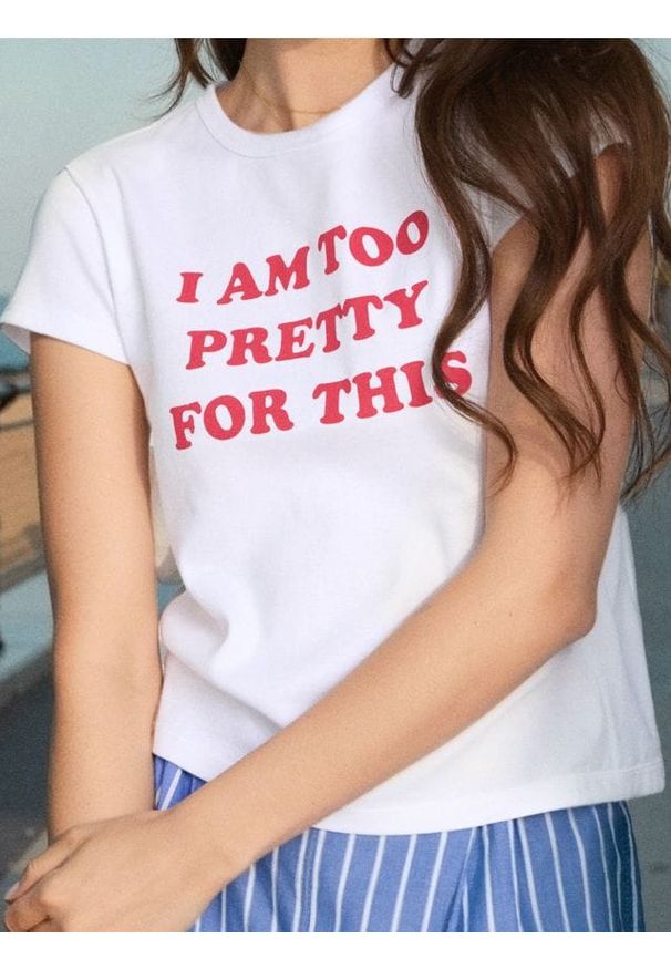 Sinsay - Bawełniana koszulka I AM TOO PRETTY FOR THIS - biały. Kolor: biały. Materiał: bawełna