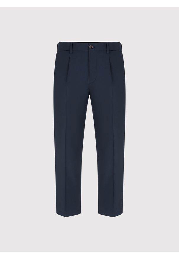 Pako Lorente - PAKO LORENTE - Granatowe casualowe spodnie męskie. Okazja: na co dzień. Kolor: niebieski, szary, czarny. Materiał: wełna, wiskoza. Wzór: gładki. Styl: casual