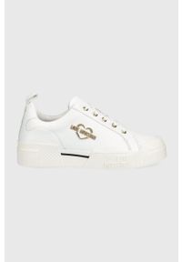 Love Moschino sneakersy skórzane kolor biały. Nosek buta: okrągły. Zapięcie: sznurówki. Kolor: biały. Materiał: skóra. Obcas: na platformie