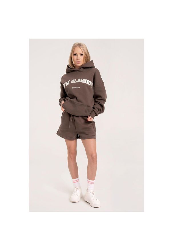 GYM GLAMOUR - Spodenki fitness damskie Gym Glamour dresowe. Kolor: brązowy. Materiał: dresówka. Sport: fitness