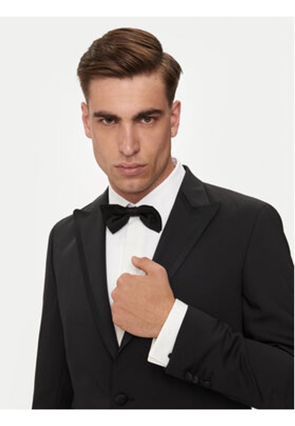 Karl Lagerfeld - KARL LAGERFELD Marynarka 155287-543004 Czarny Slim Fit. Typ kołnierza: dekolt w karo. Kolor: czarny. Materiał: syntetyk