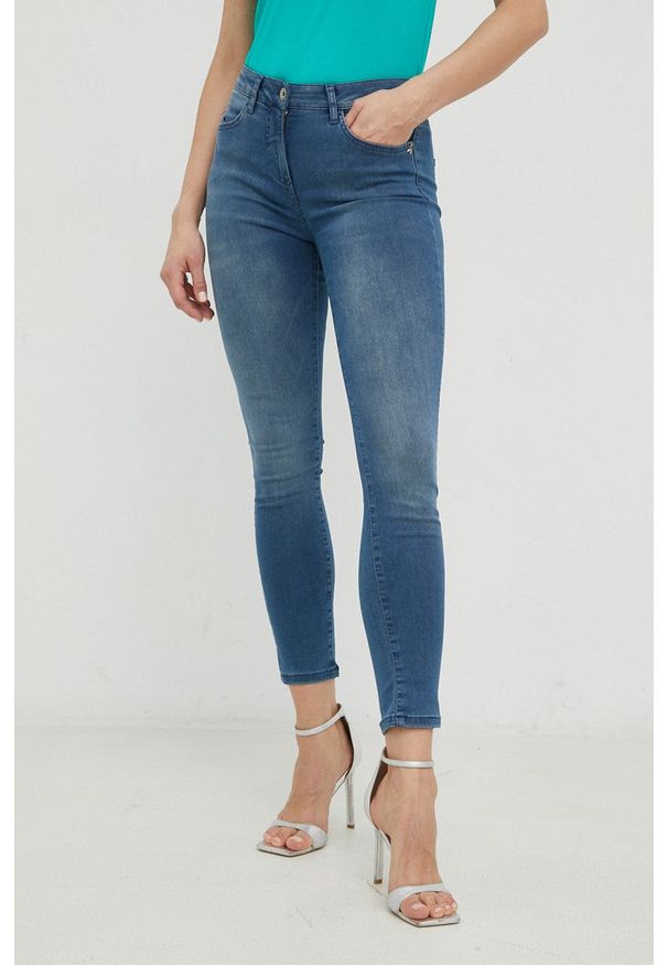 Patrizia Pepe jeansy damskie medium waist. Kolor: niebieski