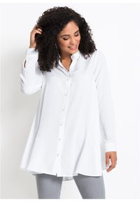 bonprix - Bluzka z czystej wiskozy. Typ kołnierza: dekolt w serek. Kolor: biały. Materiał: wiskoza. Długość: długie. Styl: elegancki #1