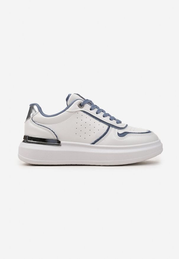 Renee - Białe Sneakersy Ozdobione Wstawkami z Materiału i Aplikacją z Cyrkonii Eephira. Zapięcie: sznurówki. Kolor: biały. Materiał: materiał. Wzór: aplikacja. Obcas: na obcasie. Wysokość obcasa: niski