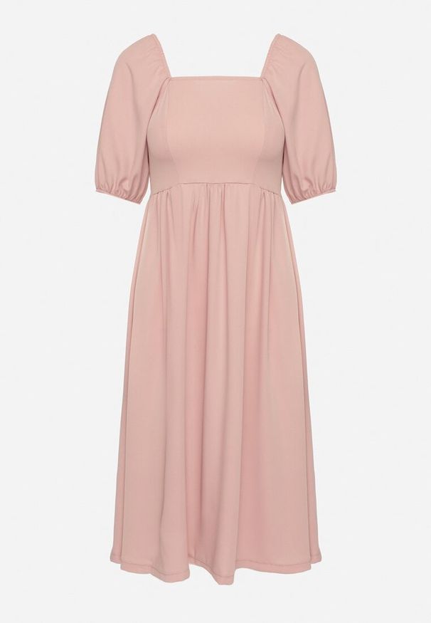 Born2be - Różowa Rozkloszowana Sukienka z Bufiastymi Rękawami Kolireva. Okazja: na co dzień. Typ kołnierza: dekolt kwadratowy. Kolor: różowy. Styl: elegancki, casual