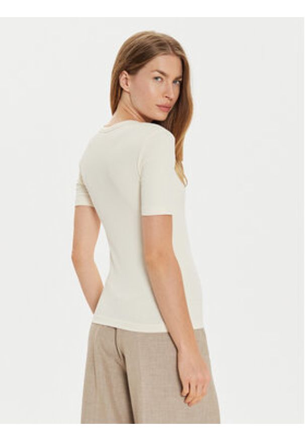 TOMMY HILFIGER - Tommy Hilfiger T-Shirt WW0WW43918 Beżowy Slim Fit. Kolor: beżowy. Materiał: wiskoza