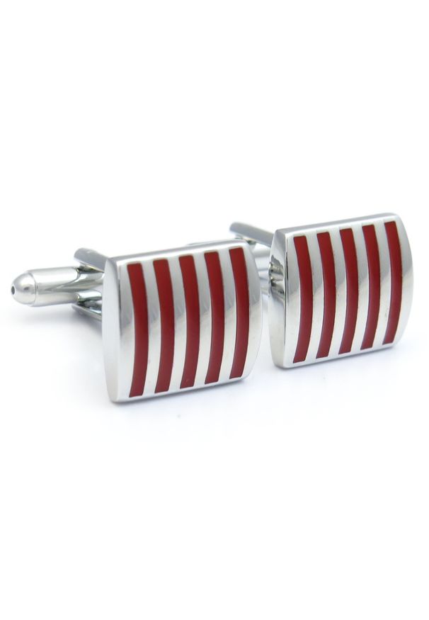 Modini - Prostokątne srebrno-czerwone spinki do mankietów - U184. Kolor: srebrny, wielokolorowy, czerwony