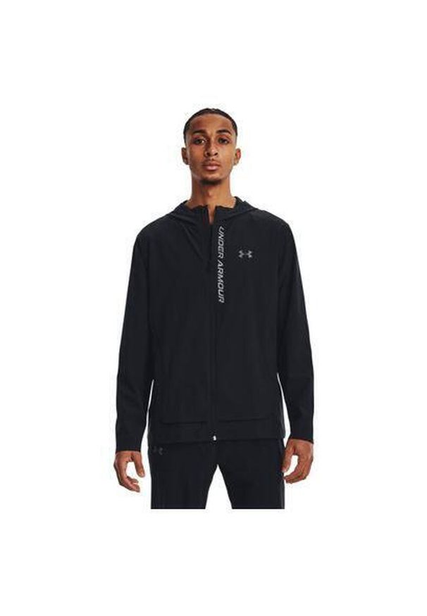 Kurtka do biegania męska Under Armour OutRun The Storm Jacket. Typ kołnierza: kaptur. Kolor: czarny. Styl: sportowy