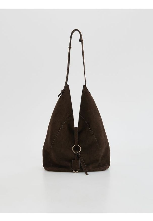 Reserved - Torebka hobo - ciemnobrązowy. Kolor: brązowy. Materiał: skórzane