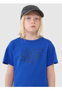 4f - 4F T-shirt z nadrukiem chłopięcy - niebieski 158 (12-13 lat). Okazja: na co dzień. Kolor: niebieski. Materiał: dzianina, jersey, bawełna. Długość rękawa: krótki rękaw. Długość: krótkie. Wzór: nadruk. Sezon: lato. Styl: sportowy, klasyczny, casual