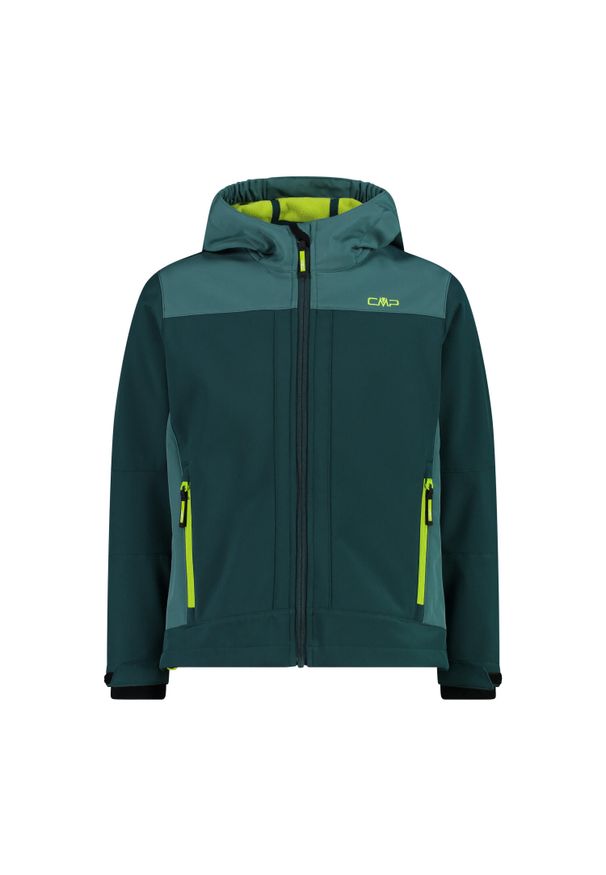 Kurtka dziecięca turystyczna CMP 3A00094. Okazja: na co dzień. Typ kołnierza: kaptur. Kolor: zielony. Materiał: softshell. Styl: casual, sportowy