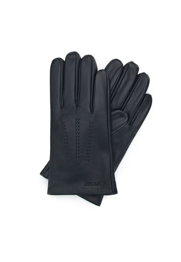 Wittchen - Męskie rękawiczki skórzane ze stębnowaniem. Kolor: czarny. Materiał: skóra. Sezon: jesień, zima. Styl: klasyczny, casual, elegancki