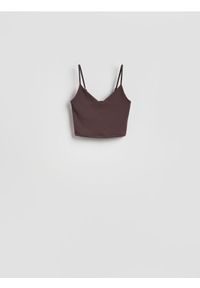 Reserved - Krótki top - ciemnobrązowy. Kolor: brązowy. Materiał: włókno, bawełna. Długość: krótkie #1