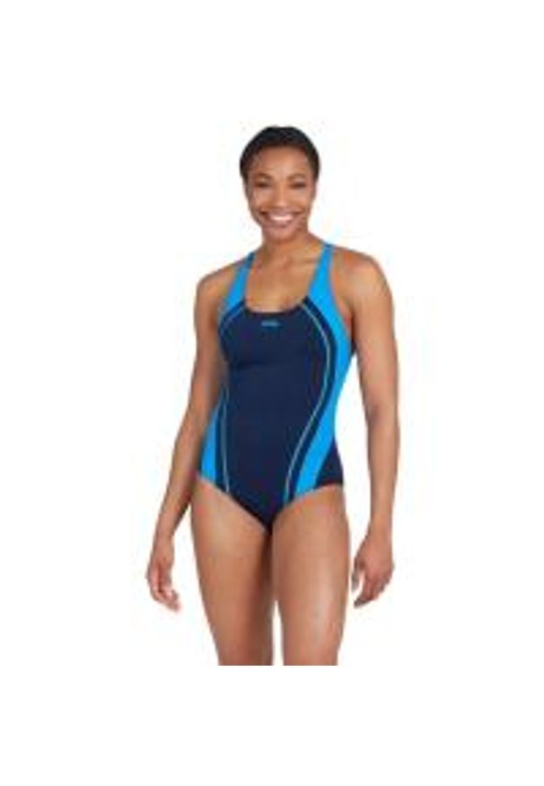 ZOGGS - Strój Kąpielowy Zoggs Eaton Flyback – Granatowy/Jasnoniebieski – Rozmiar 32. Kolor: niebieski