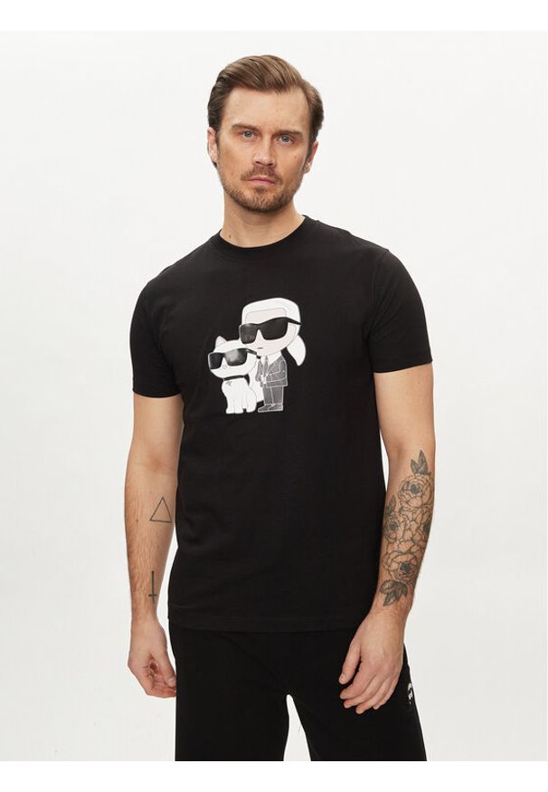Karl Lagerfeld - KARL LAGERFELD T-Shirt 755061 542241 Czarny Regular Fit. Typ kołnierza: dekolt w karo. Kolor: czarny. Materiał: bawełna