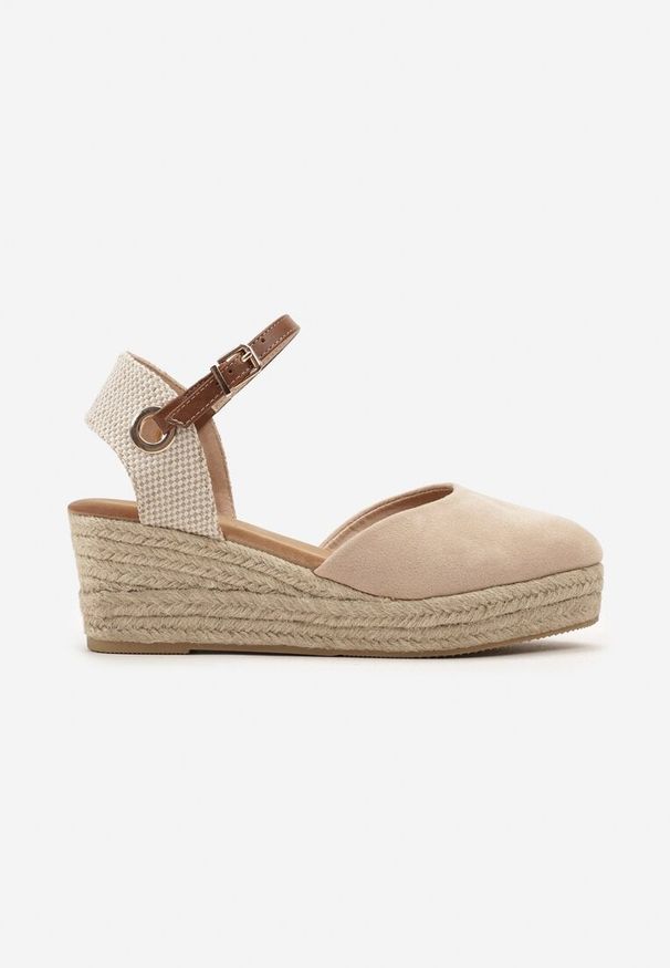 Renee - Beżowe Sandały z Plecionką na Koturnie w Stylu Espadryli Effilania. Okazja: na co dzień. Zapięcie: sprzączka. Kolor: beżowy. Sezon: lato. Obcas: na koturnie. Styl: klasyczny, elegancki, casual