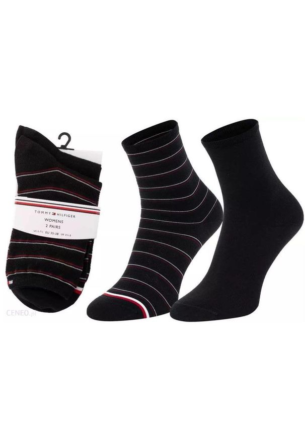 ZEAGLE - Skarpetki Tommy Hilfiger Damskie 2-Pack Preppy Czarne 39-42. Kolor: czarny. Materiał: elastan, poliamid, bawełna