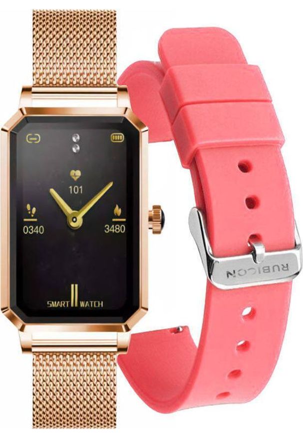 Smartwatch Rubicon RNCE86 Różowo złoty + różowy pasek. Rodzaj zegarka: smartwatch. Kolor: różowy, wielokolorowy, złoty