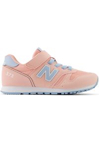 Buty dziecięce New Balance YV373AM2 – różowe. Okazja: na uczelnię. Zapięcie: rzepy. Kolor: różowy. Materiał: materiał, syntetyk, guma. Szerokość cholewki: normalna. Wzór: kolorowy. Model: New Balance 373