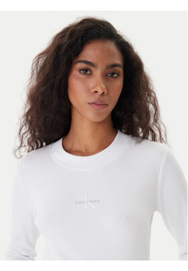 Calvin Klein Jeans Bluzka Monogram LV047A803G Biały Slim Fit. Kolor: biały. Materiał: bawełna