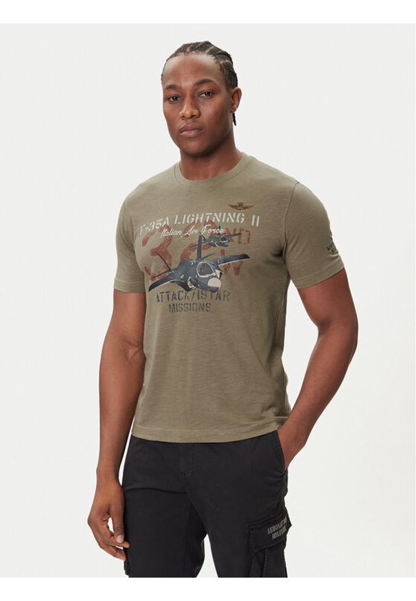 Aeronautica Militare T-Shirt 252TS2472UJ00708 Khaki Regular Fit. Kolor: brązowy. Materiał: bawełna