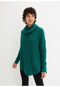 bonprix - Sweter oversize. Typ kołnierza: golf. Kolor: zielony. Wzór: ażurowy