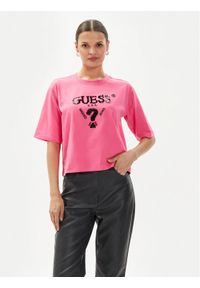 Guess T-Shirt Aurelie V4YI06 I3Z14 Różowy Boxy Fit. Kolor: różowy. Materiał: bawełna