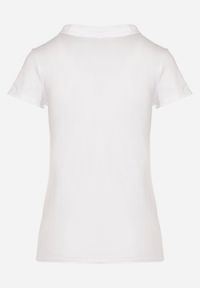 Born2be - Biały T-shirt Koszulka z Bawełny z Metalicznymi Guzikami Cariena. Okazja: na co dzień. Typ kołnierza: dekolt w kształcie V. Kolor: biały. Materiał: bawełna. Styl: casual