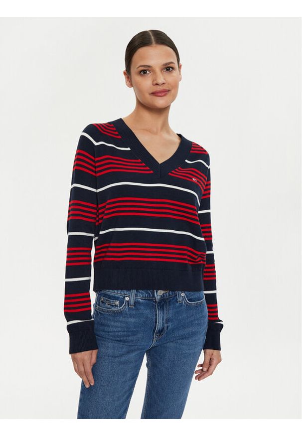 Tommy Jeans Sweter DW0DW18652 Granatowy Relaxed Fit. Kolor: niebieski. Materiał: bawełna