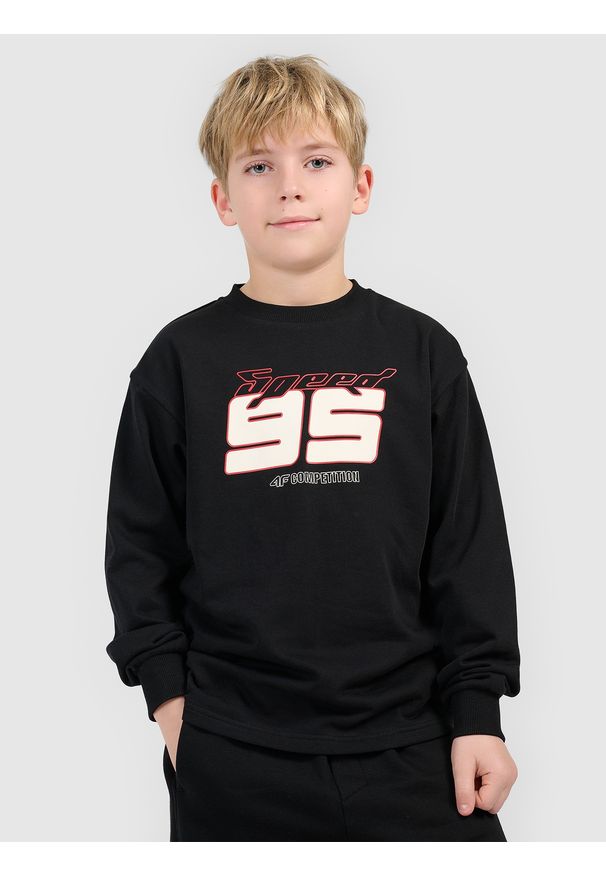 4f - 4F Bluza dresowa loose bez kaptura chłopięca - czarna 146/152 (10-12 lat). Okazja: na co dzień. Typ kołnierza: bez kaptura. Kolor: czarny. Materiał: dresówka. Sezon: lato. Styl: casual
