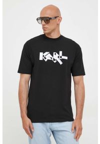 Karl Lagerfeld t-shirt męski kolor czarny z nadrukiem. Kolor: czarny. Materiał: materiał, dzianina. Wzór: nadruk