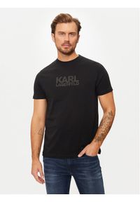 Karl Lagerfeld - KARL LAGERFELD T-Shirt 755077 544252 Czarny Regular Fit. Typ kołnierza: dekolt w karo. Kolor: czarny. Materiał: bawełna