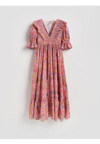 Reserved - Wzorzysta sukienka maxi - zielony. Kolor: zielony. Materiał: tkanina, bawełna. Długość: maxi