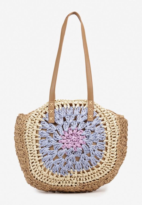 Renee - Fioletowo-Beżowa Pleciona Torebka w Stylu Boho Ulofina. Kolor: fioletowy. Sezon: lato. Styl: boho