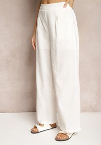 Renee - Białe Spodnie z Bawełny i Lnem High Waist Kolalia. Okazja: do pracy, na spotkanie biznesowe, na co dzień, na spacer. Stan: podwyższony. Kolor: biały. Materiał: bawełna, len. Sezon: lato. Styl: klasyczny, casual, biznesowy #5