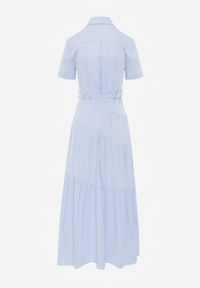 Renee - Niebieska Bawełniana Sukienka o Rozkloszowana Zwężana w Talii Nenefia. Okazja: na co dzień. Kolor: niebieski. Materiał: bawełna. Styl: casual #3